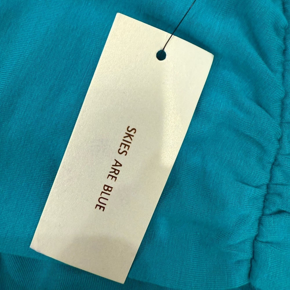 Skies Are Blue Teal Sleeveless Crossover Top Medium Draped Stretch Blouse NWT - Picture 5 of 6